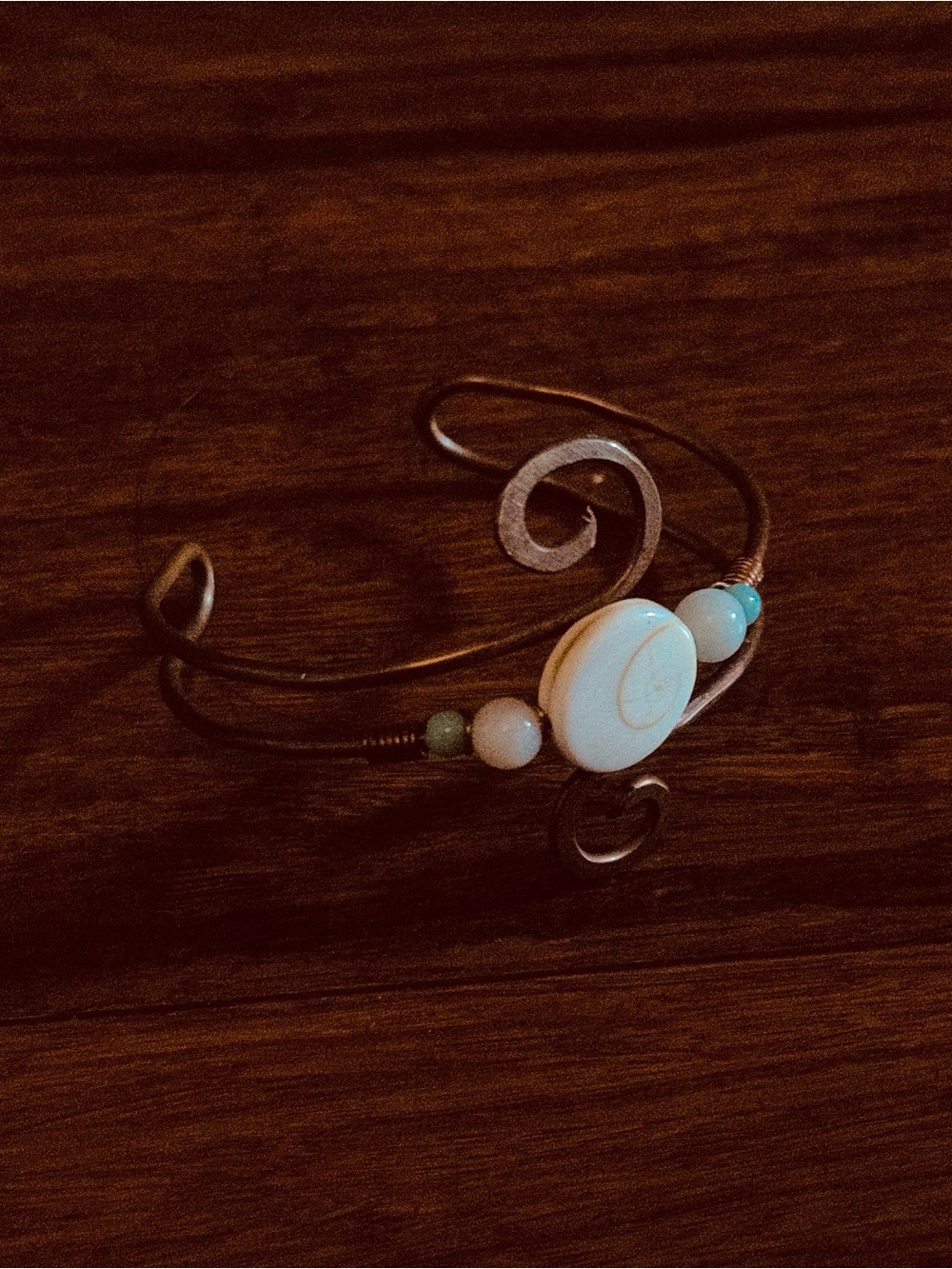 Handcrafted Tribal Copper Wire Cuff Bangle White Stone Turquoise Wave Bracelet